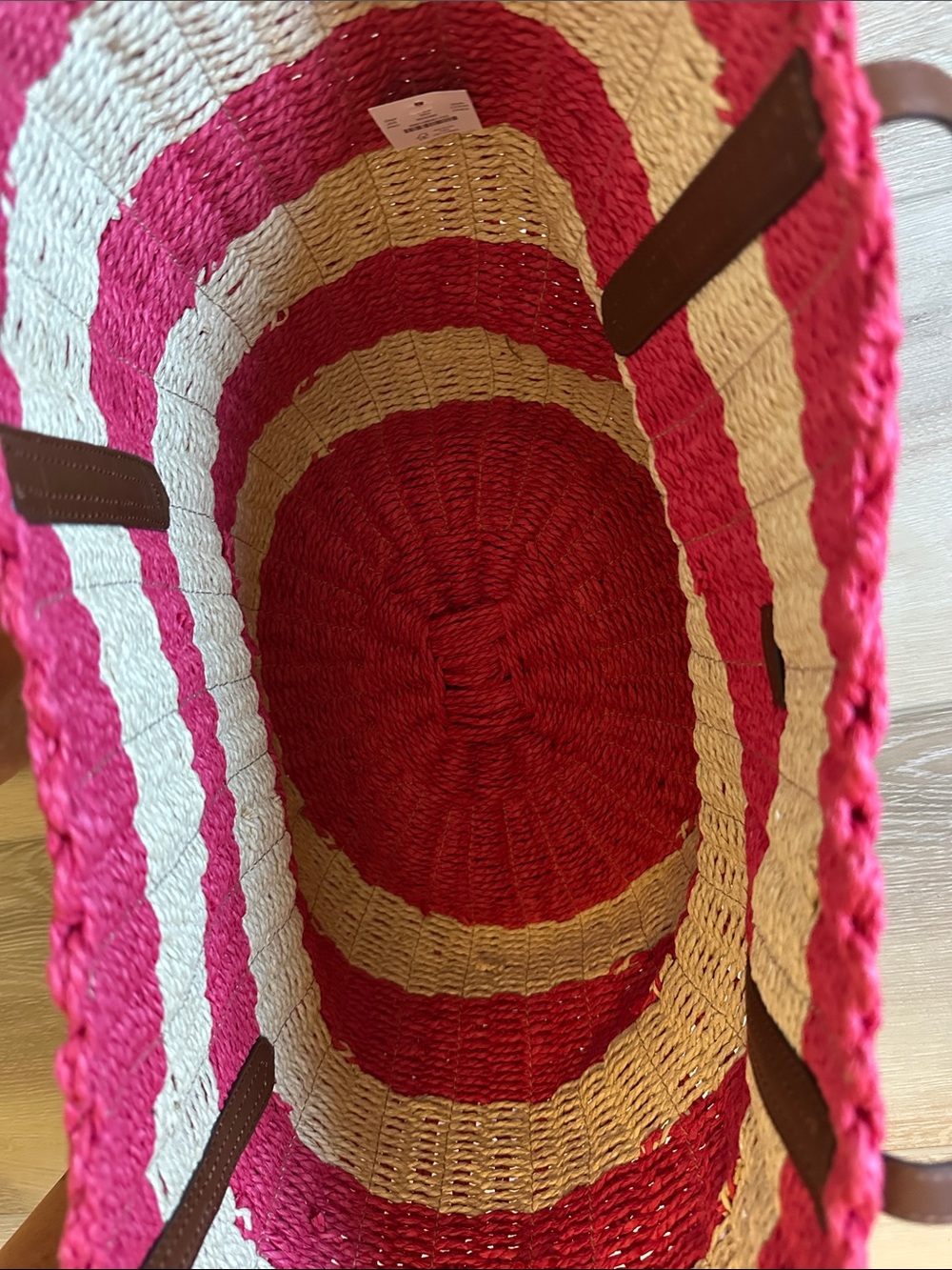 J Crew Como woven straw tote in stripe passion rouge - Picture 6 of 8